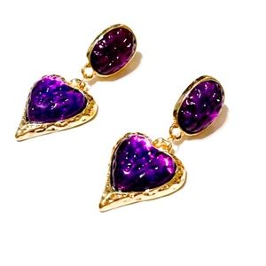 Purple Heart in gold Statement Earrings